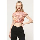 MAT Collection Kadın Çok Renkli Dik Yaka Fırfırlı Tül Crop Bluz