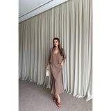 MAT Collection Kadın Kahverengi İp Askılı Elbise Gömlek İkili Takım