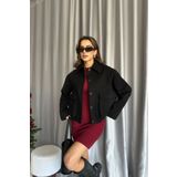 MAT Collection Kadın Siyah Beli Lastikli Astarlı Oversize Kaşe Ceket