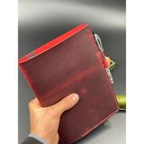 MAT DERİ A5 Not Defteri Organizer Hakiki Deri Defter Kabı El Yapımı Defter - Ateş Kırmızı