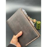 MAT DERİ A5 Not Defteri Organizer Hakiki Deri Defter Kabı El Yapımı Defter - Kahve