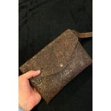 MAT DERİ Kadın Çanta Kahve Desenli Hakiki Deri Çapraz Askılı Clutch Portföy Çanta - 028-Kahverengi