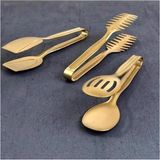 Mat Gold Servis Sunum Makarna Pasta Salata Kek Maşa Seti Takımı 3'lü - Gold - Gümüş
