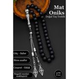 Mat Oniks Tesbih Erkek Doğal Taş Tesbih 8 mm BT056 - Siyah - Gri