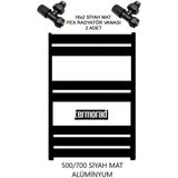 Mat Siyah Alüminyum Havlupan 50*70 Cm Termorad Petsa Slim +2 Adet 16X2 Pex Radyatör Havlupan Vanası Siyah Mat 1/2'