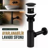 Mat Siyah Ayarlanabilir Lavabo Evye Eviye Sifonu Pop Up Basmalı Gider Başlıklı Banyo Gider Seti