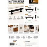 Mat Siyah Dekoratif Mobilya Kulpu 96-128 mm Dolap Çekmece Kulpu Sert Plastik Polimer Vida Dahil 5 Adet