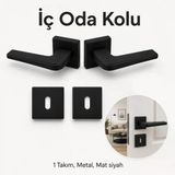 Mat Siyah İç Oda Kapı Kolu 1 Takım Kare Rozetli Şık Modern Ahşap Pvc İç Oda Kapı Kolları
