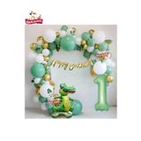 Mat Yeşil 1 Yaş Ayaklı Timsah Folyo Balon Happy Birthday Kaliğrafi Yeşil Gold Doğum Günü Parti Seti