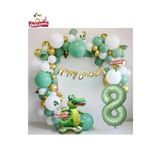 Mat Yeşil 8 Yaş Ayaklı Timsah Folyo Balon Happy Birthday Kaliğrafi Yeşil Gold Doğum Günü Parti Seti