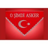 Matbaalife ''o Şimdi Asker'' Yazılı Pullu Asker Örtüsü (Eldivenli) Kırmızı Renk (Üçgen Şeklinde)