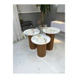 MatBeyaZ Bohem zigon sehpa 3 lü takım 40cm üst çapları 45 50 55 cm yükseklikleri MDF Malzemedir