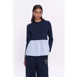 Match Detaylı Uzun Kol Çizgili Sweatshirt Lacivert