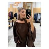 Matcha Butik Kadın Şönil Kadife Dökümlü Fular Detaylı Bohem Bluz - Kahverengi
