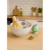 MATCHİVA Seramik Matcha Çay Seti, 4 Parça, Yeşil Boyalı, Geleneksel Japon Tasarımı, Bambu Çırpıcı ve Stand, 290cc Kase
