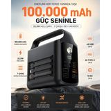 Matechno 100.000 Mah Taşınabilir Powerbank 22.5W Süper Hızlı Şarj Dahili 3 Kablo LED Kamp Lambası Dijital Göstergeli Çoklu Çıkış - Siyah