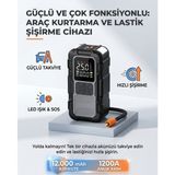 Matechno 12000MAH Taşınabilir Araç Akü Takviye Cihazı Jump Starter Dijital Ekranlı Lastik Şişirme Pompası - 12.000 mAh