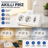 Matechno 2 Soketli Çoklu Priz | PD20W Type-C + Qc3.0 Hızlı Şarj | 2 USB 3.4A Çıkış | Dokunmatik 3 Kademeli Gece Lambası | Açma/kapama Anahtarı | Aşırı Akım, Aşırı Voltaj ve Isınma Korumalı Çoklu Priz - Beyaz