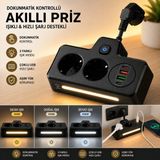 Matechno 2 Soketli Çoklu Priz | PD20W Type-C + Qc3.0 Hızlı Şarj | 2 USB 3.4A Çıkış | Dokunmatik 3 Kademeli Gece Lambası | Açma/kapama Anahtarı | Aşırı Akım, Aşırı Voltaj ve Isınma Korumalı Çoklu Priz - Siyah