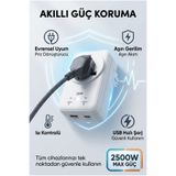 Matechno 20WPD Hızlı Şarjlı Akım Korumalı Evrensel Priz Dönüştürücü Usb-C & Usb-A Çıkışlı 2500W - Beyaz