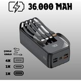 Matechno 36.000 Mah Çoklu Kablolu Dijital Gösterge Powerbank Şarj Aleti 4x USB Çıkışlı Powebank - Siyah