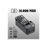 MATECHNO 36.000 Mah Çoklu Kablolu Dijital Gösterge Powerbank Şarj Aleti 4x Usb Çıkışlı Powebank