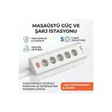 Matechno 5'li Gece Lambalı Priz, Akım Gerilim Korumalı, 2xUSB 2xType-C Çıkışlı Uzatma Priz, Beyaz, Model FTR-26