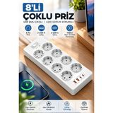 Matechno 8’li Akım Korumalı Priz 3680W 16A – Usb-A ve Usb-C Çıkışlı 1050J Çoklu Grup Priz - Beyaz
