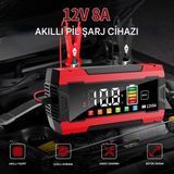 Matechno Akıllı Akü Şarj Cihazı Yaz Kış Modlu 12V 8A Dijital Ekranlı Akü Şarj ve Onarım Cihazı - SİYAH