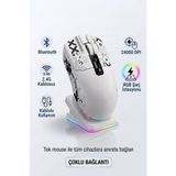 Matechno Kablosuz Gaming Mouse Bluetooth 2.4g Kablolu 3 Mod Bağlantılı 24000 Dpı Rgb Şarj Istasyonlu Oyuncu Mouse - Beyaz