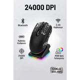 Matechno Kablosuz Gaming Mouse Bluetooth 2.4g Kablolu 3 Mod Bağlantılı 24000 Dpı Rgb Şarj Istasyonlu Oyuncu Mouse - Siyah