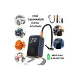 Matechno Mini Şarjlı Taşınabilir Araba Lastik Hava Kompresörü, 150 PSI, 3600 mAh, LCD Ekran, LED Işıklı