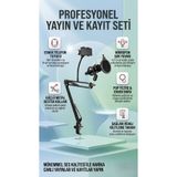 MATECHNO Profesyonel Masa Tipi Akrobat Mikrofon Standı Seti - Pop Filtre ve Telefon Tutucu - 360° Ayarlanabilir Stand