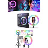 MATECHNO Rgb Işıklı 26 Cm 10 İnç Çok Renkli Led Ring Light 2.1M Tripot Youtube Tiktok Make Up Çekim Işığı