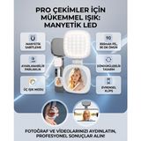 Matechno Şarjlı Aynalı Manyetik LED Selfie Işığı 3 Renk Modlu Telefon Video Çekim ve Makyaj Işığı - Beyaz