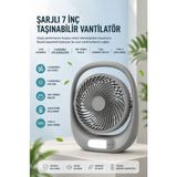 Matechno Şarjlı Masaüstü Vantilatör 7 Inç LED Lambalı Mini Fan 3 Kademeli Hız Ayarı Type-C Şarjlı 180° Ayarlanabilir Sessiz Fan - Gri