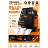 Matechno Taşınabilir Solar Güneş Enerjili LED Kamp Lambası Bluetooth Hoparlör Fm Radyo 3 Ampullü USB Şarjlı Aydınlatma Sistemi 6000 Mah Powerbank Özellikli - Siyah