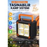 Matechno Taşınabilir Solar Güneş Enerjili LED Kamp Lambası Bluetooth Hoparlör Fm Radyo Powerbank USB Tf Kart Destekli Çok Fonksiyonlu Aydınlatma Sistemi - Siyah