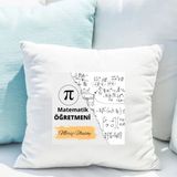Matematik Öğretmenlerine Özel Saten Yastık Kılıfı 50x50 cm – İsme Özel Matematik Temalı Dekoratif Kırlent Kılıfı (İçi Bo