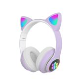 MATEO Lila Kedi Kulaklı Bluetooth Kulaklık | LED Işıklı | Katlanabilir | Kablosuz | Renkli Pati Led