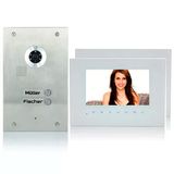 Mathfel 2 Aile Evi 2 Telli Otobüs Kapısı İnterkom Sistemi 7'' Monitörlü Kamera 170° Paslanmaz Çelik, Camlı Monitörler, 2X7'' Monitör Beyaz Dış Mekan İstasyonu Paslanmaz Çelik Gravürlü