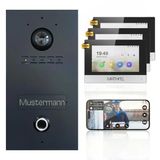 Mathfel 2 Kablolu Bus Ip Görüntülü Kapı İnterkom Sistemi, Kişiselleştirilmiş Gravürlü Antrasit, Gömme Montajlı Kapı İstasyonu Ip65, 7'' Monitör, Hd Kamera 170°: 3X7'' Monitör