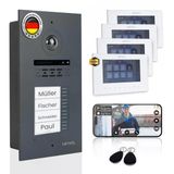 Mathfel 2 Kablolu Bus Teknolojisi 4 Aile Evi Görüntülü Kapı İnterkom Sistemi Balıkgözü Kamera 170 Derece, Wlan'lı 4X7'' Monitör, Yüzeye Montaj
