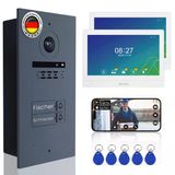 Mathfel 2 Kablolu Görüntülü Kapı İnterkom Sistemi, Rfıd - Wlan Monitör, 2Mp Hd Kamera, 170° Geniş Açı, 2 Aileli Ev İçin Kameralı Kapı Zili Ve Kapı Açıcı (Antrasit, 2 X 10)