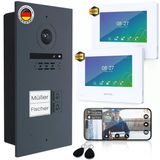 Mathfel 2 Kablolu Görüntülü Kapı İnterkom Sistemi, Rfıd - Wlan Monitör, 2Mp Hd Kamera, 170° Geniş Açı, 2 Aileli Ev İçin Kameralı Kapı Zili Ve Kapı Açıcı (Antrasit, 3 X 7)