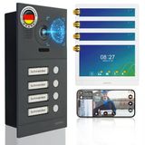 Mathfel 2 Kablolu Ip Görüntülü Kapı İnterkom Sistemi, Kapı Açıcılı - Full Hd Kamera, 10" Monitör Ve Uygulama Kontrolü - İnterkomlu Akıllı Görüntülü Kapı Zili (Antrasit, 4 Zil Düğmesi)