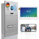 Mathfel 2 Kablolu Ip Görüntülü Kapı İnterkom Sistemi, Kapı Açıcılı - Full Hd Kamera, 10" Monitör Ve Uygulama Kontrolü - İnterkomlu Akıllı Görüntülü Kapı Zili (Gümüş, 1 Zil Düğmesi)