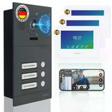 Mathfel 2 Kablolu Ip Görüntülü Kapı İnterkom Sistemi, Kapı Açıcılı - Full Hd Kamera, 7" Monitör Ve Uygulama Kontrolü - İnterkomlu Akıllı Görüntülü Kapı Zili (Antrasit, 3 Zil Düğmesi)