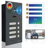 Mathfel 2 Kablolu Ip Görüntülü Kapı İnterkom Sistemi, Kapı Açıcılı - Full Hd Kamera, 7" Monitör Ve Uygulama Kontrolü - İnterkomlu Akıllı Görüntülü Kapı Zili (Antrasit, 4 Zil Düğmesi)