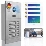 Mathfel 2 Kablolu Ip Görüntülü Kapı İnterkom Sistemi, Kapı Açıcılı - Full Hd Kamera, 7" Monitör Ve Uygulama Kontrolü - İnterkomlu Akıllı Görüntülü Kapı Zili (Gümüş, 4 Zil Düğmesi)